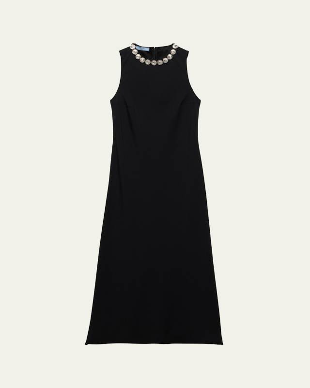 Crystal Neckline Midi Dress